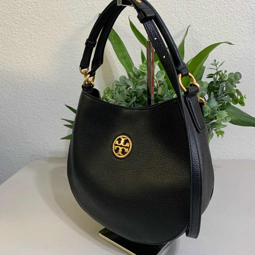Tory Burch Black Pebbled Leather Hobo with Gold Logo - Picture 3 of 14